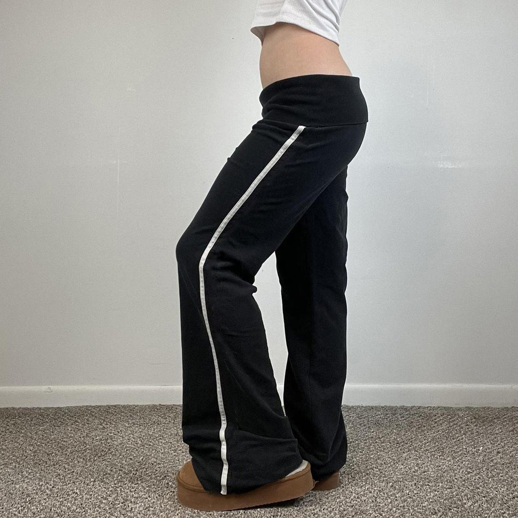 Women's Flowy Palazzo Trousers with High Waist and Decorative Eyelets