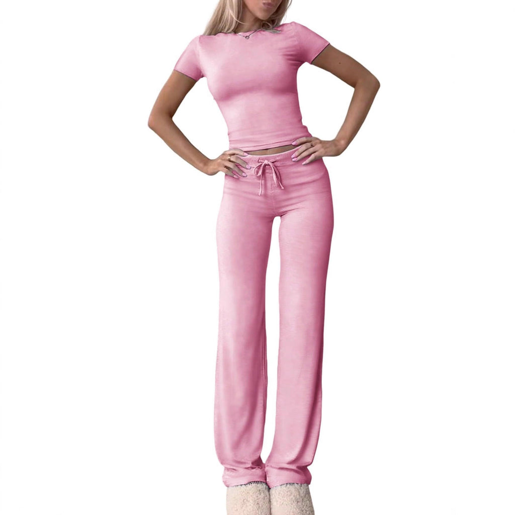Women's Casual Lounge Set with Fitted Top and Comfortable Pants