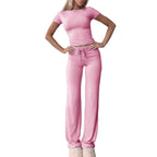 Women's Casual Lounge Set with Fitted Top and Comfortable Pants