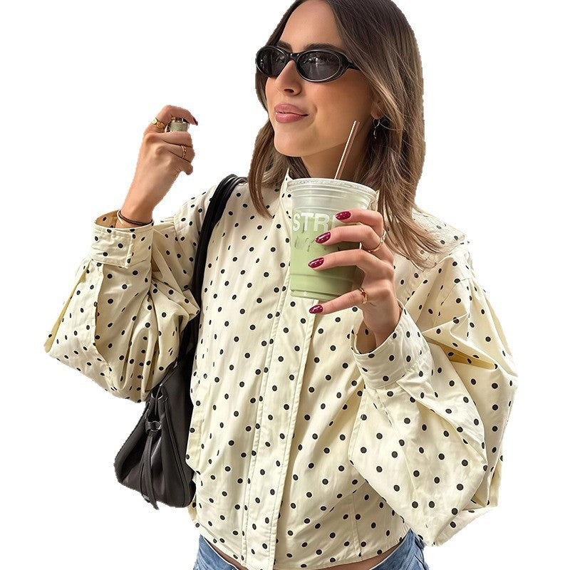 Women's Fitted Blouse with Polka Dot Pattern
