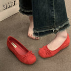 Women's Ballet Flats with Decorative Bow Detail and Fleece Outsole