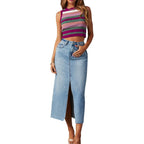 Women's Denim Skirt with Slit and Casual Cut