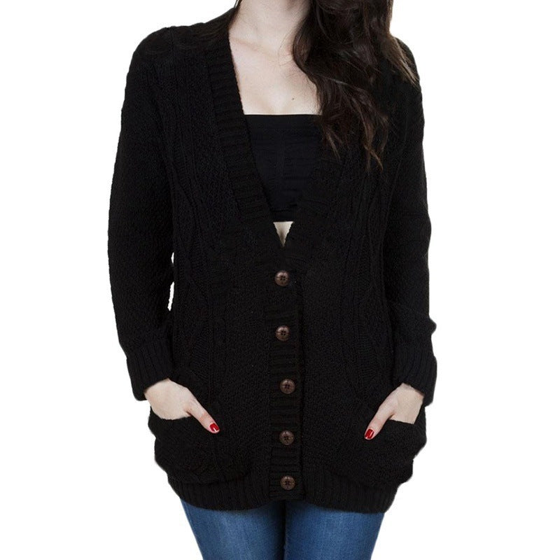 Women's Chunky Knit Cardigan with V-Neck and Pockets