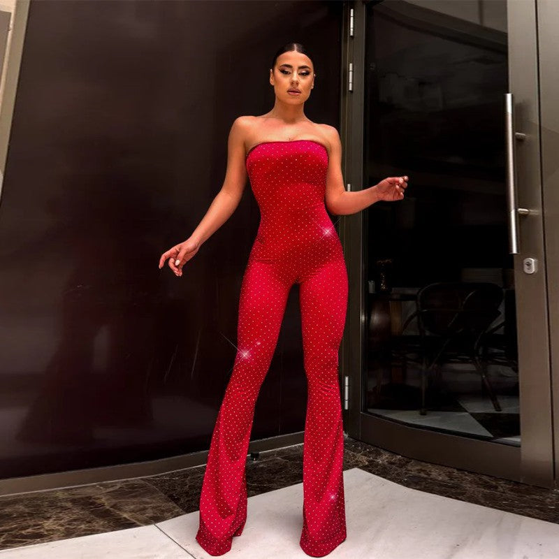 Elegant Fitted Jumpsuit with Shimmering Appliqués