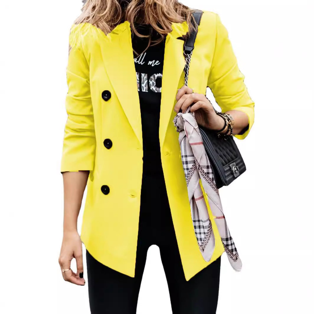 Women's Elegant Tailored Blazer with Double-Breasted Button Closure