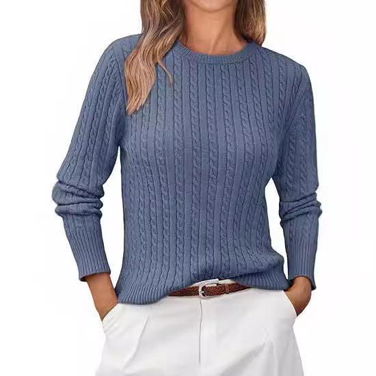 Women's Chunky Knit Sweater with Cable Knit Design and Long Sleeves