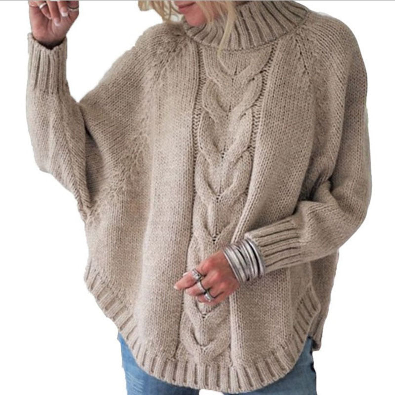 Women's Chunky Knit Sweater with Mock Neck and Cable Pattern