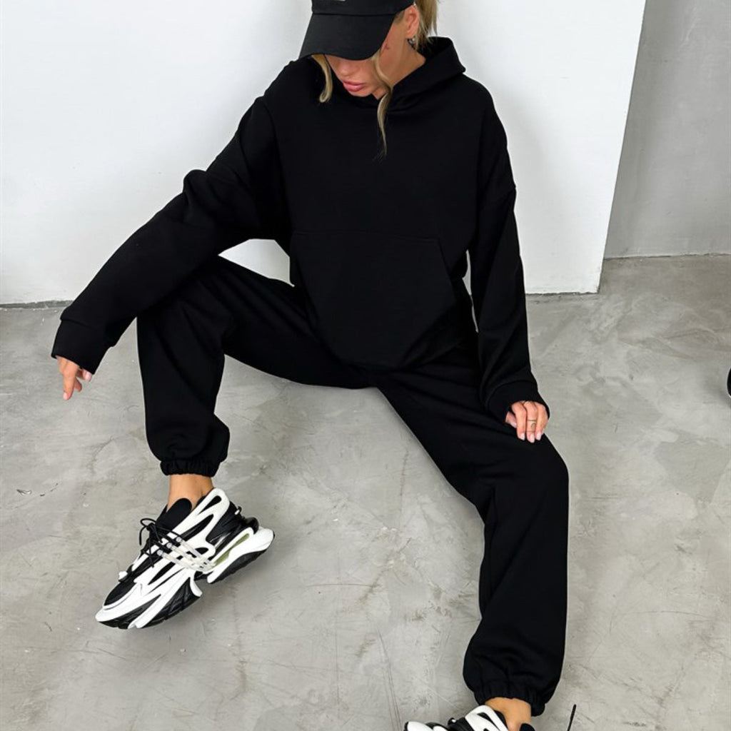 Women's Comfortable Hoodie Tracksuit Set with Elastic Cuffs