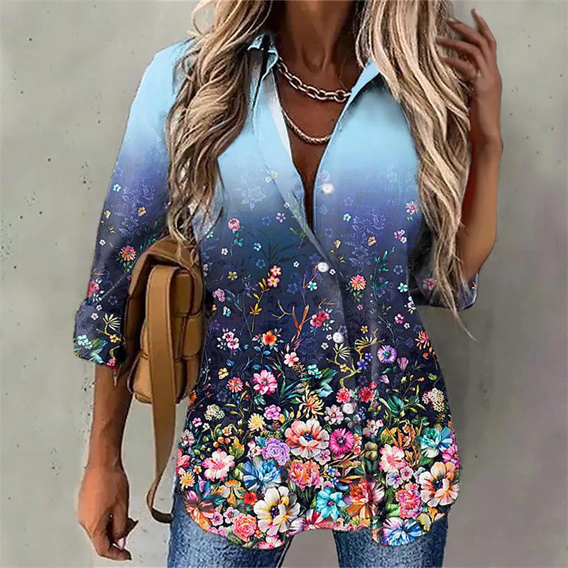 Women's Floral Print Shirt Blouse