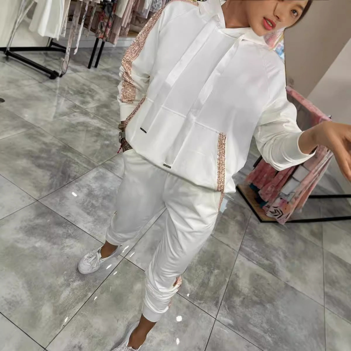 Casual Sweat Outfit with Decorative Cord Detail