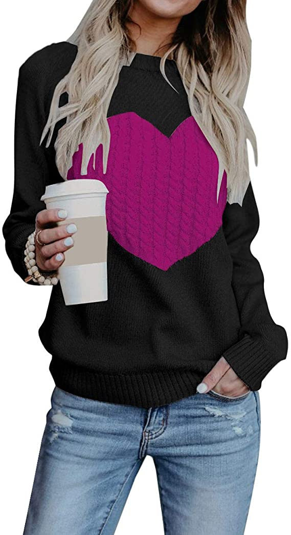 Women's Elegant Knit Sweater with Heart Design