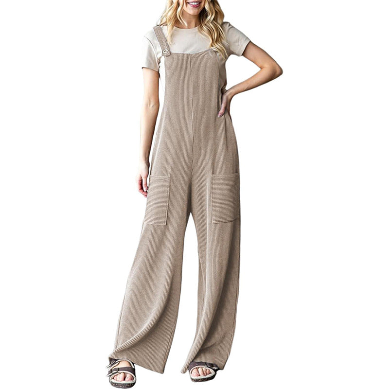 Women's Casual Corduroy Overalls with Pockets and Wide Legs
