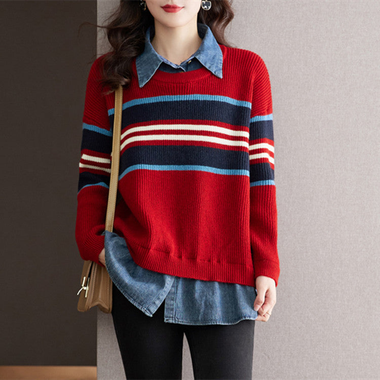 Women's Striped Knit Sweater with Casual Fit