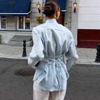 Casual Shirt Blouse Set with Tie Straps