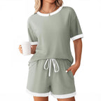 Women's Comfortable Leisure Set with Ribbed Texture and Elastic Waistband