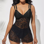Women's Swimsuit with Elegant Lace Detail and Adjustable Straps