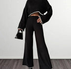 Elegant Knit Suit with Wide-Leg Trousers