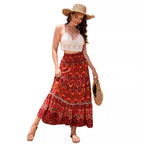 Women's Maxi Skirt with Playful Paisley Pattern and Ruffle Details
