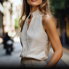 Women's Sleeveless Blouse with High Neck