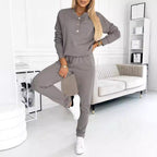 Women's Casual Jogging Suit with Elegant Button Details