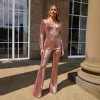 Women's Glamorous Sequin Jumpsuit with Chic Waistline