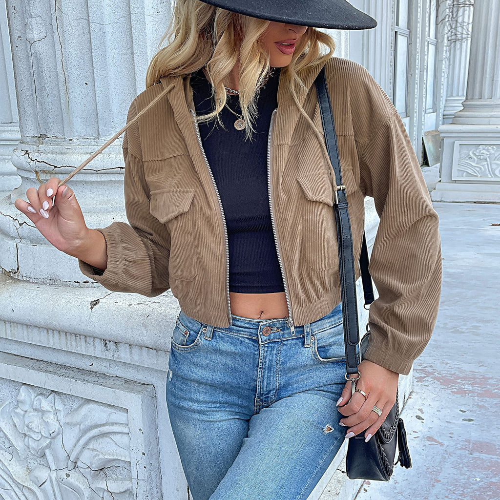 Women's Corduroy Jacket with Practical Zipper and Modern Pockets