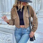 Women's Corduroy Jacket with Practical Zipper and Modern Pockets