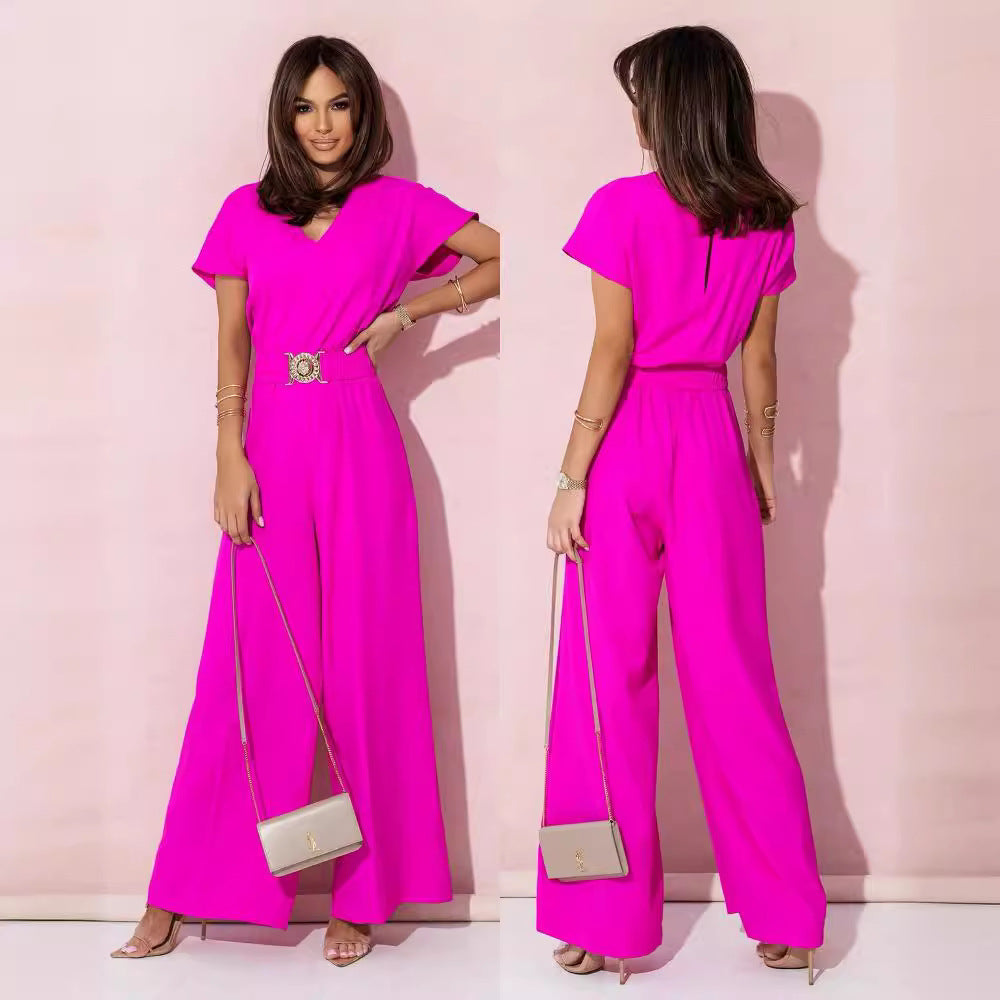 Women's Wide-Leg Jumpsuit with Trendy Belt