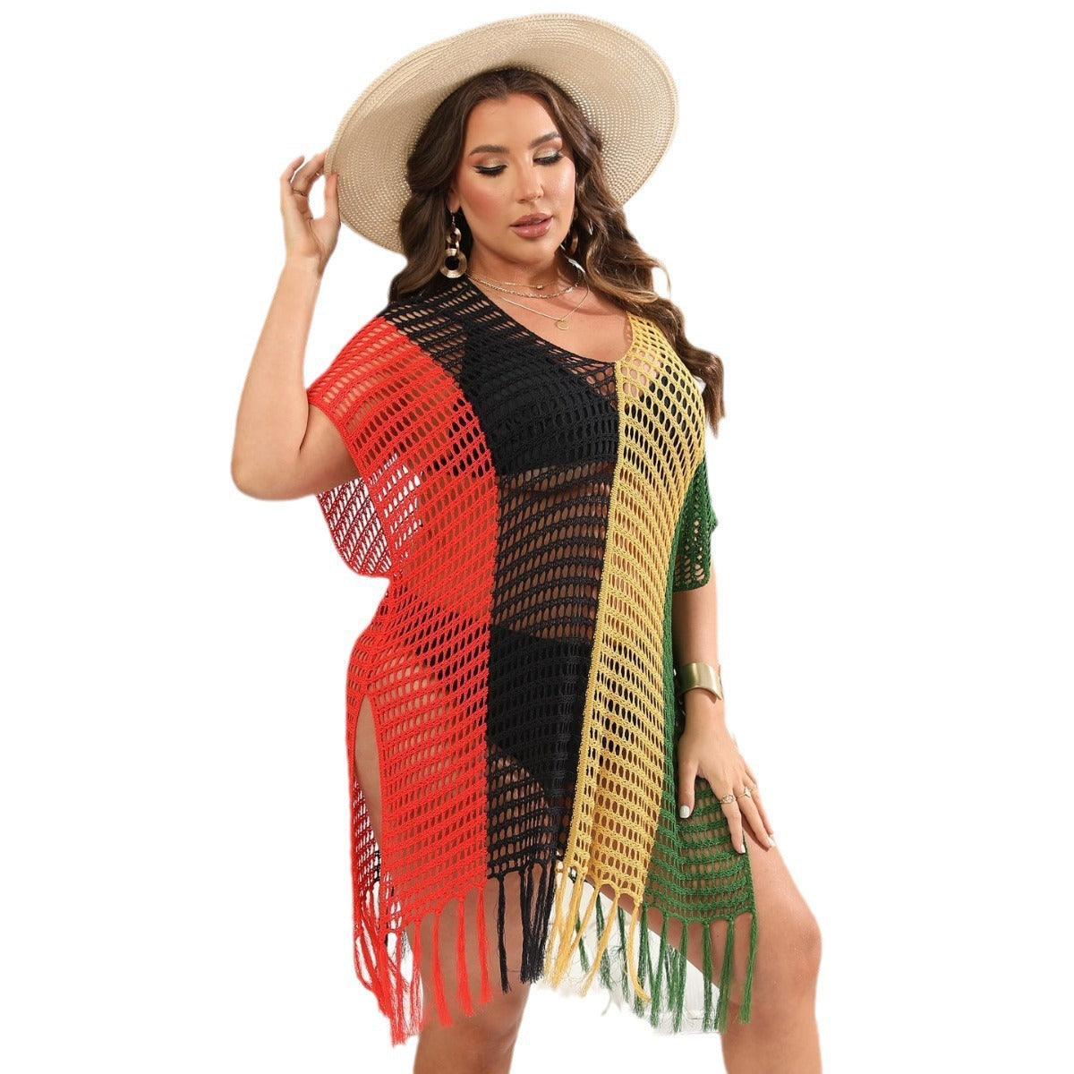 Women's Airy Mesh Beach Cover-Up with Fringe