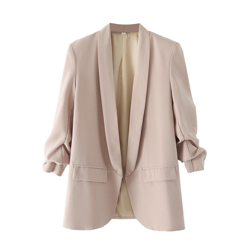 Elegant Women's Blazer with Rolled Sleeves and Pockets
