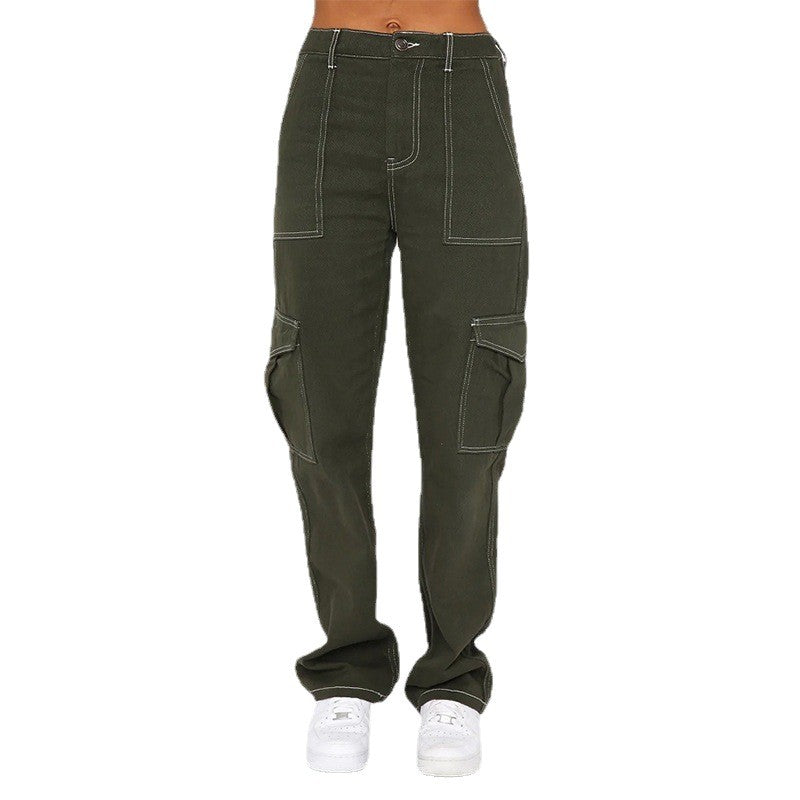 Women's High-Waisted Cargo Jeans with Straight Leg