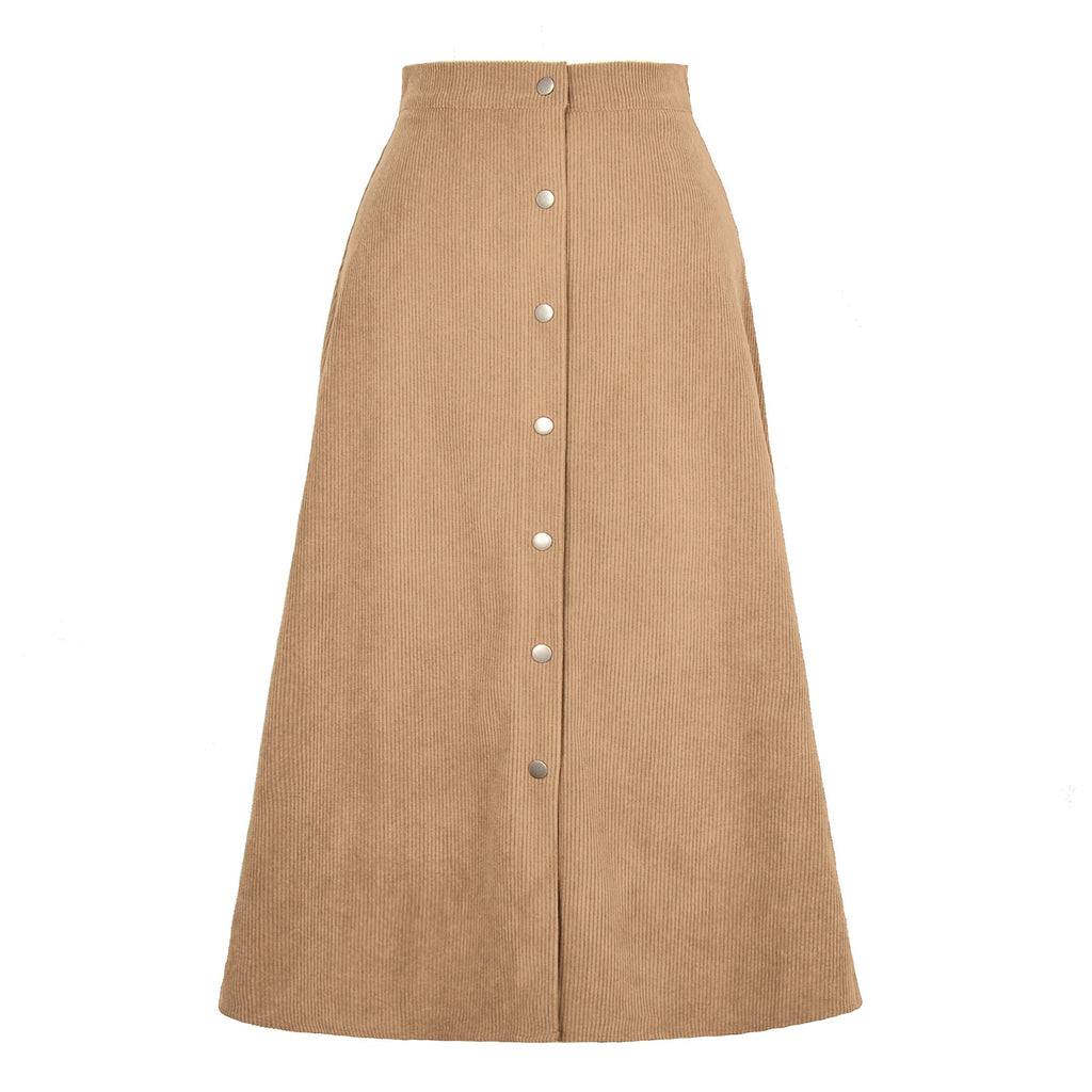 Textured Corduroy Maxi Skirt with Button Detail
