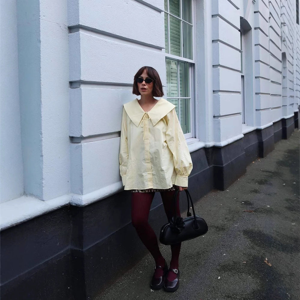 Women's Blouse with Large Collar and Subtle Ruffles