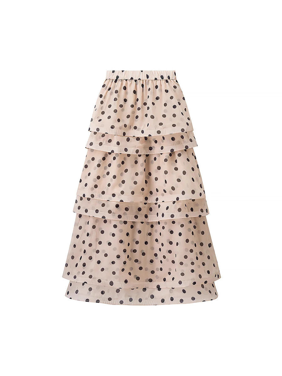 Women's Maxi Skirt with Voluminous Ruffles and Dots
