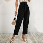Women's Elegant Harem Pants with Tie Belt and Button Details