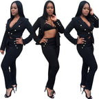 Elegant Women's Blazer Outfit with Fitted Trousers
