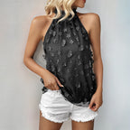 Women's Blouse Shirt with Fashionable Stand-Up Collar and Floral 3D Design