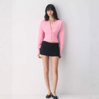 Cropped Ribbed Cardigan with Button Placket