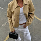 Women's Elegant Suede Jacket with Practical Pockets
