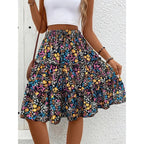 Women's Floral Midi Skirt with Voluminous Cut and Elastic Waistband
