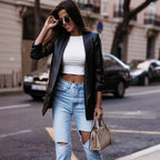Elegant Women's Leather Blazer with Modern Cut
