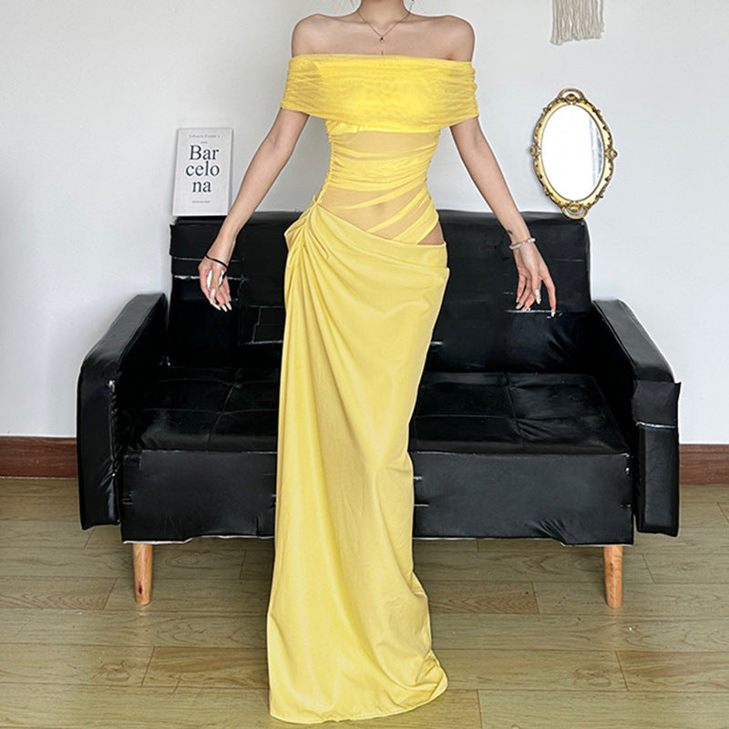 Elegant Slim-Fit Evening Dress with Sheer Inserts