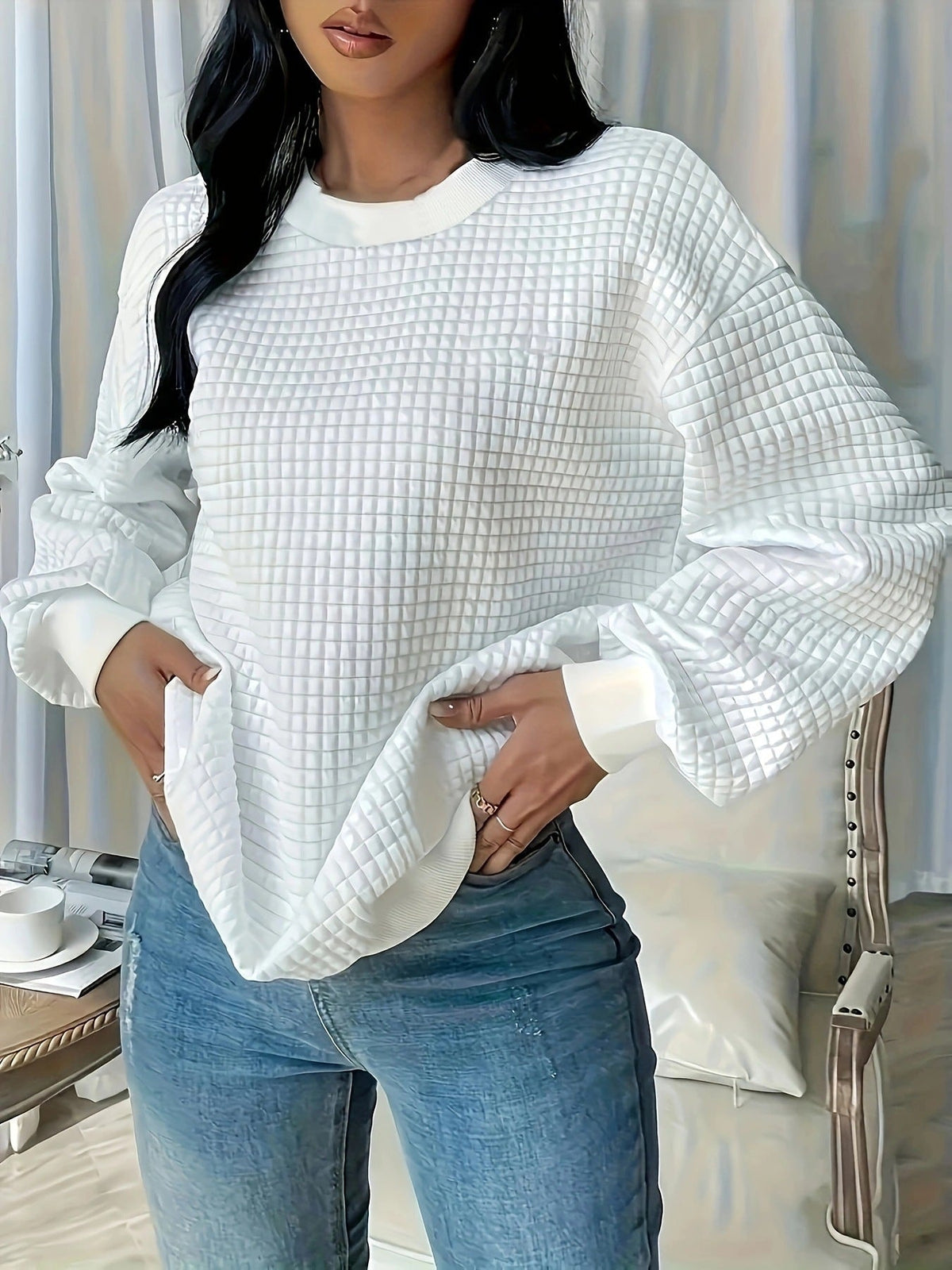 Women's Casual Oversized Sweater with Textured Design