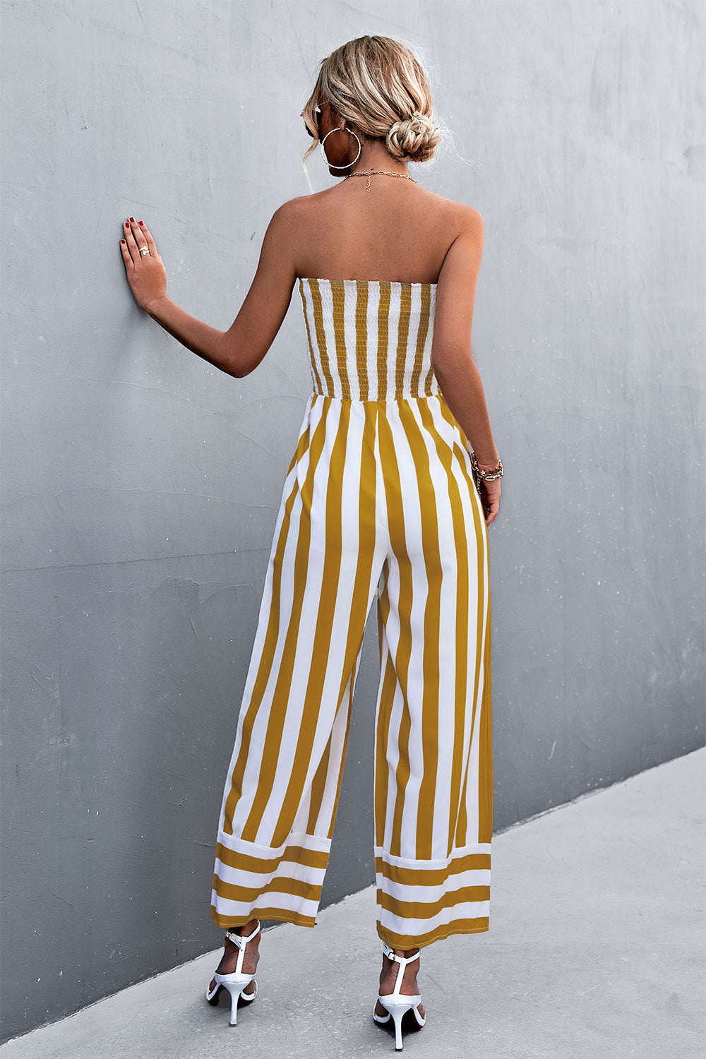 Women's Jumpsuit with Striped Top and Wide Leg