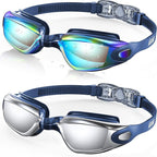 Swim goggles with adjustable head strap and anti-fog technology