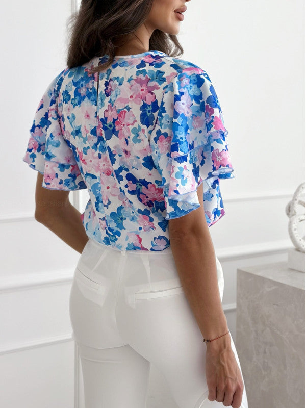 Women's Blouse with Voluminous Ruffle Sleeves