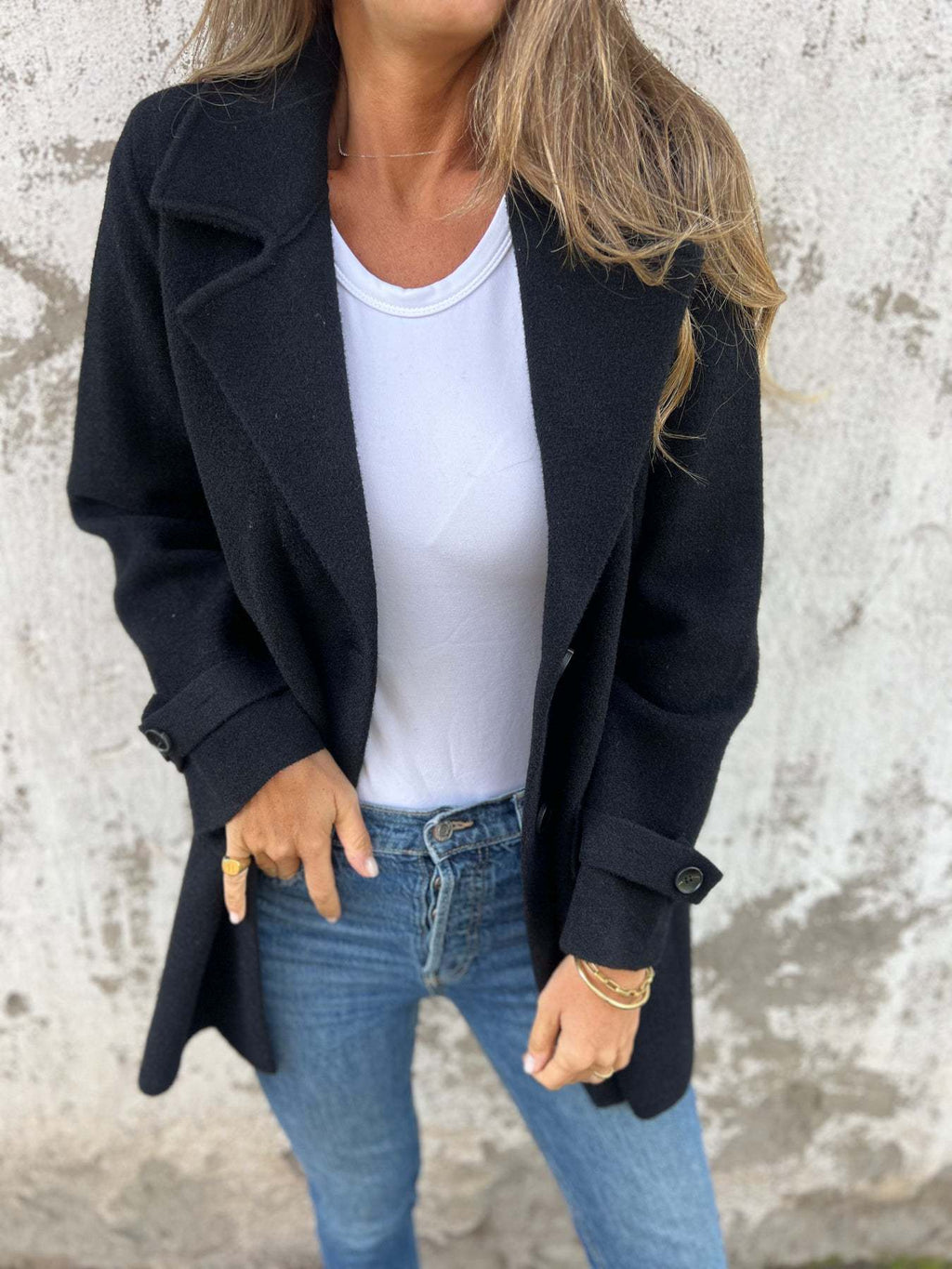 Women's Double-Breasted Fleece Coat with Large Lapel