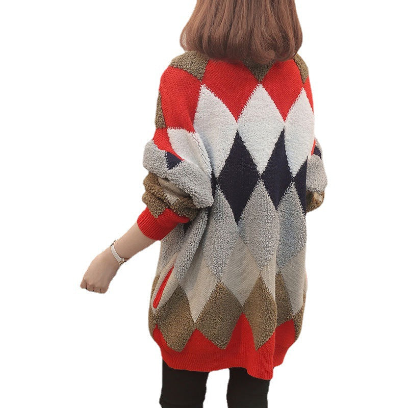 Women's Patterned Knit Cardigan with Button Details and Relaxed Fit