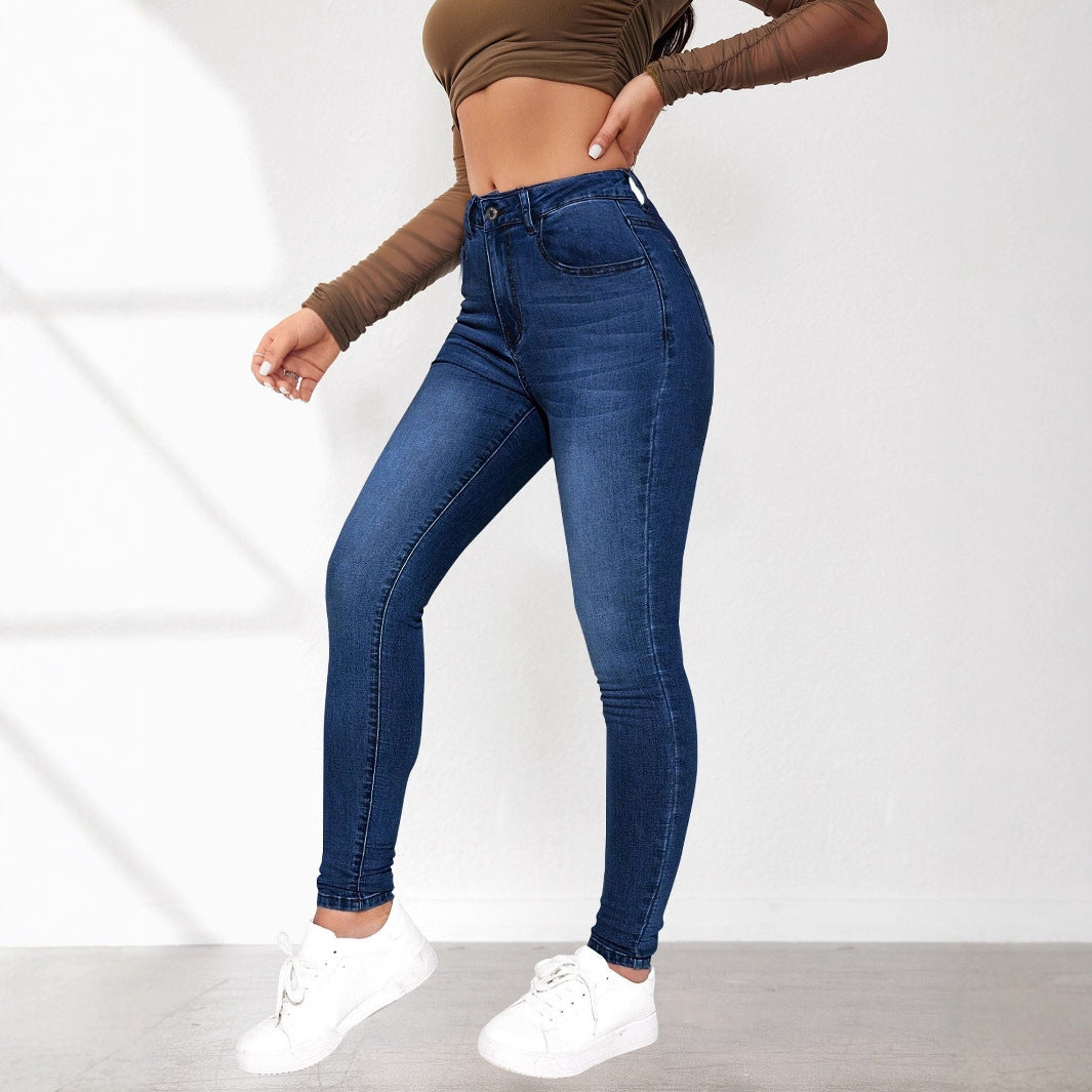 Women's High-Waist Skinny Jeans with Faux Pockets