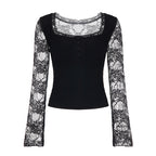 Women's Elegant Long-Sleeve Shirt with Lace and Button Details
